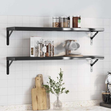 Étagères murales 2 pcs-Étagère flottante-Étagère de rangement suspendue 100x23,5 cm noir acier inoxydable 430427 (1/5)