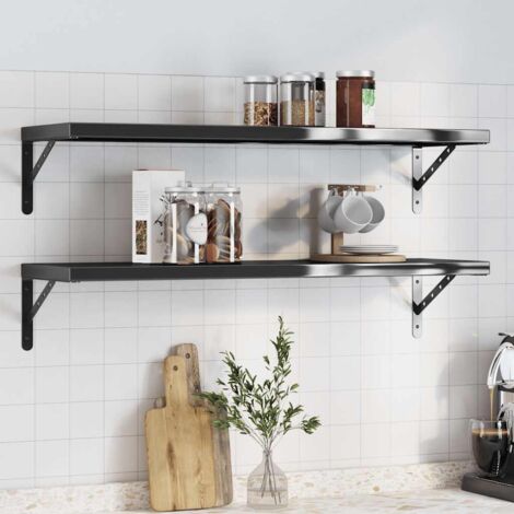 Étagères murales 2 pcs-Étagère flottante-Étagère de rangement suspendue 100x30x3 cm noir acier inoxydable 214072 (1/5)