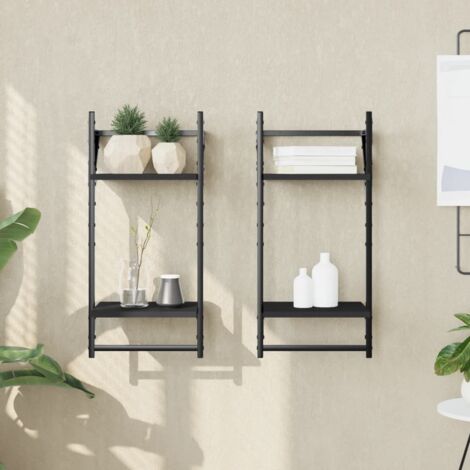 Étagères murales à 2 niveaux avec barres 2 pcs-Étagère flottante-Étagère de rangement suspendue noir 30x25x65 cm 277356 (1/5)