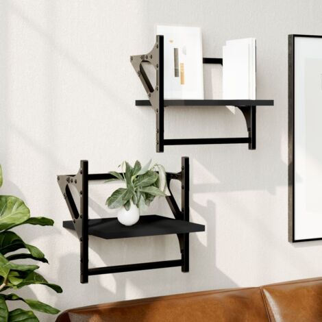 Étagères murales avec barres 2 pcs-Étagère flottante-Étagère de rangement suspendue noir 30x25x30 cm 406224 (1/5)