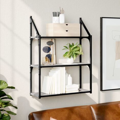 Étagère murale 3 niveaux-Étagère flottante-Étagère de rangement suspendue sonoma gris 60x21x78,5 cm 428090 (1/5)