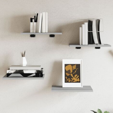 Étagères murales 4 pcs-Étagère flottante-Étagère de rangement suspendue sonoma gris 40x30x1,5 cm bois ingénierie 190245 (1/5)