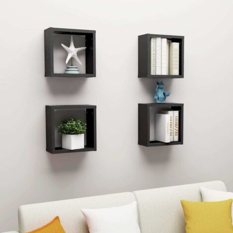 Etagere Murale SRIWATANA Lot De 5 - Étagères Flottantes Bois Noir, Rangement DIY Pour Salon, Chambre, Cuisine - Charge Max 40kg