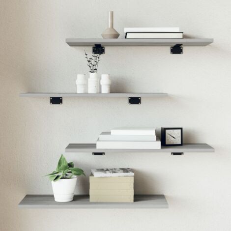 Étagères murales 4 pcs-Étagère flottante-Étagère de rangement suspendue sonoma gris 60x20x1,5 cm bois ingénierie 332591 (1/5)