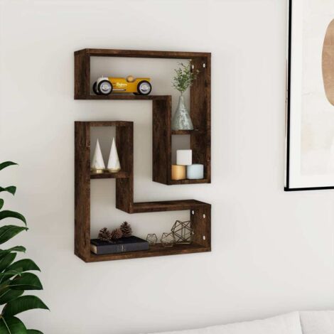 Étagères murales 2 pcs-Étagère flottante-Étagère de rangement suspendue Chêne fumé 50x15x50 cm Bois d'ingénierie 755264 (1/5)