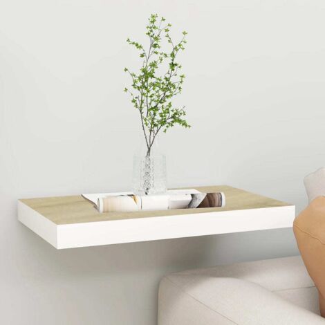 Étagère murale flottante-Étagère flottante-Étagère de rangement suspendue chêne et blanc 50x23x3,8 cm MDF 812894 (1/5)