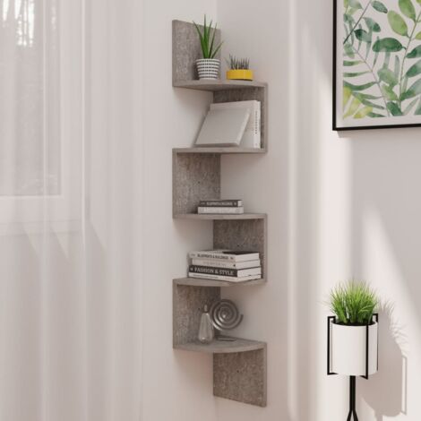 Étagère d'angle murale-Étagère flottante-Étagère de rangement suspendue gris béton 19x19x123cm bois d'ingénierie 974651 (1/5)