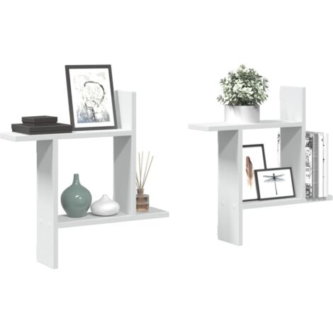 Étagères murales 2 pcs-Étagère flottante-Étagère de rangement suspendue blanc 50x12x50 cm bois d'ingénierie 571277 (1/5)