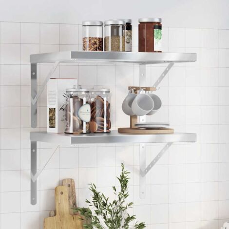 Étagères murales 2 pcs-Étagère flottante-Étagère de rangement suspendue 50x40 cm argenté acier inoxydable 135759 (1/5)
