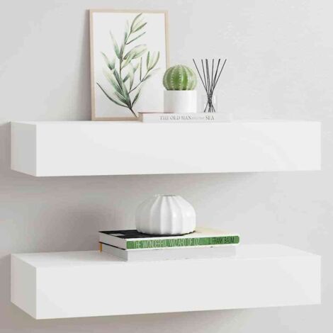 Étagères à tiroirs murales 2 pcs-Étagère flottante-Étagère de rangement suspendue Blanc 60x23,5x10 cm MDF 686751 (1/5)