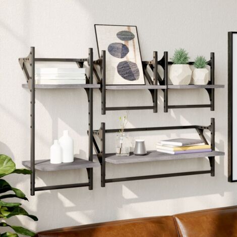 Ensemble d'étagères murales avec barres 4 pcs-Étagères flottantes-Étagères Suspendues sonoma gris 680817 (1/5)