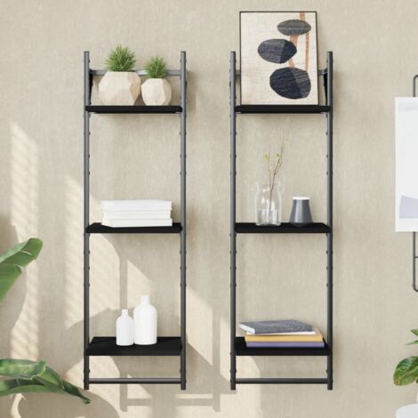 Étagères murales à 3 niveaux avec barres 2 pcs noir 30x25x100cm 866033 (1/5)