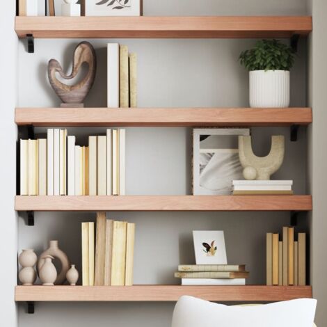 Étagère murale-Étagère flottante-Étagère de rangement suspendue marron clair bois chêne massif traité 212854 (1/5)