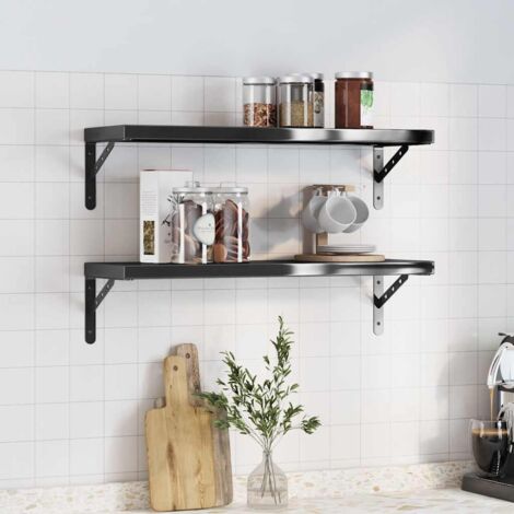 Étagères murales 2 pcs-Étagère flottante-Étagère de rangement suspendue 75x23,5 cm noir acier inoxydable 739506 (1/5)