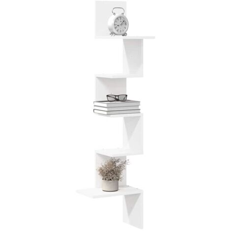 Étagère d'angle murale-Étagère flottante-Étagère de rangement suspendue blanc 32x32x127,5 cm bois d'ingénierie 703387 (1/5)