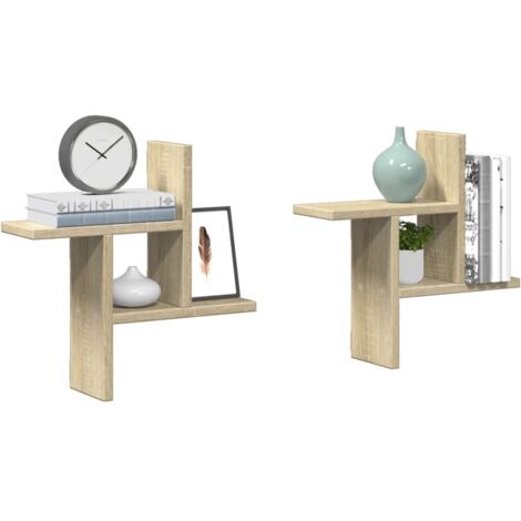 Étagères murales 2 pcs-Étagère flottante-Étagère de rangement suspendue chêne sonoma 38x12x38cm bois d'ingénierie 572167 (1/5)