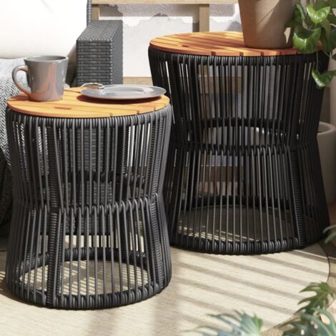Tables d'appoint de jardin 2 pcs-Table d'extérieur dessus en bois noir poly rotin 317586 (1/5)