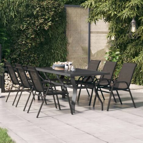 Table de jardin-Table à Manger-Table d'extérieur Gris et noir 180x80x70 cm Acier et verre 230622 (1/5)