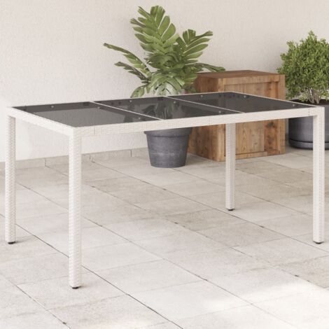 Table de jardin avec dessus-Table à Manger-Table d'extérieur en verre blanc résine tressée 467004 (1/5)