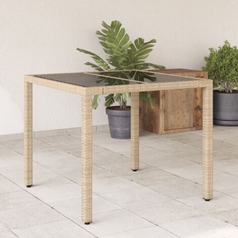 Table de jardin dessus-Table à Manger-Table d'extérieur en verre beige 90x90x75cm résine tressée 942843 (1/5)
