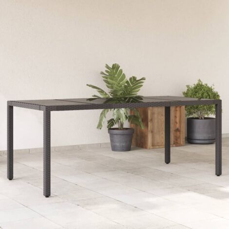 Table de jardin dessus-Table à Manger-Table d'extérieur en verre Noir 190x90x75cm Résine tressée 395622 (1/5)