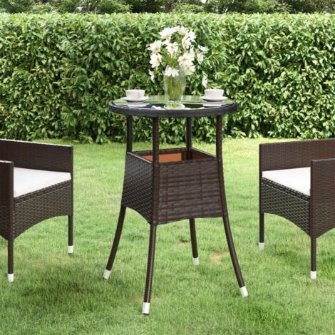 Table de jardin-Table à Manger-Table d'extérieur Ø60x75 cm Verre trempé/résine tressée Marron 553997 (1/5)