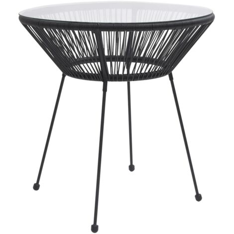 Table à manger de jardin-Table à Manger-Table d'extérieur Noir Ø70x74 cm Rotin et verre 885199 (1/4)