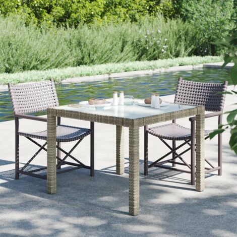 Table de jardin-Table à Manger-Table d'extérieur 90x90x75 cm Verre trempé et résine tressée Gris 119030 (1/5)