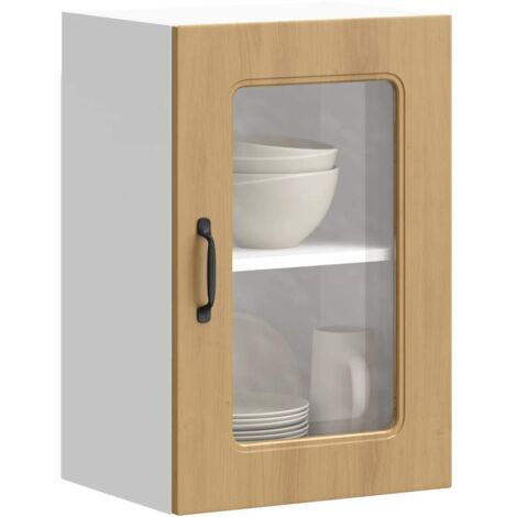 Armoire murale de cuisine avec porte vitrée "Kalmar"-Armoire suspendue de rangement Chêne artisanal Bois d'ingénierie 539746 (1/5)