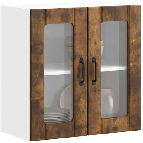Armoire murale de cuisine avec porte vitrée "Lucca"-Armoire suspendue de rangement Chêne fumé Bois d'ingénierie 393505 (1/5)