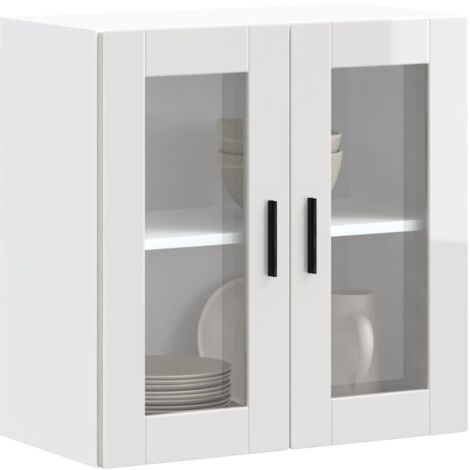 Armoire murale cuisine avec porte en verre-Meuble de cuisine-Armoire de rangement Porto blanc brillant 469819 (1/5)