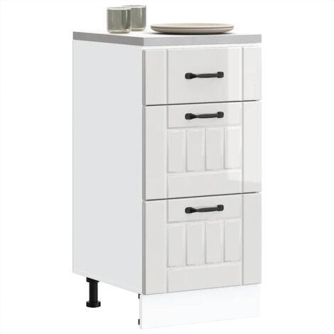 Armoire de cuisine-Meuble de cuisine-Armoire de rangement Lucca blanc brillant bois ingénierie 924244 (1/5)