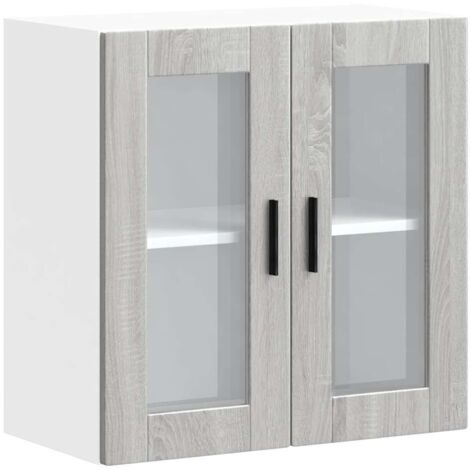 Armoire murale de cuisine avec porte en verre-Armoire suspendue de rangement Porto sonoma gris 224281 (1/5)