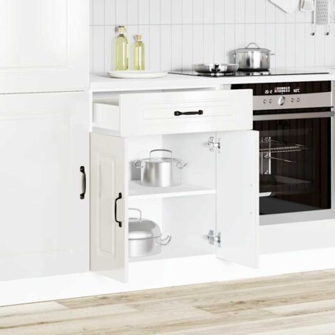 Armoire de cuisine-Meuble de cuisine-Armoire de rangement Kalmar blanc brillant bois ingénierie 998954 (1/5)