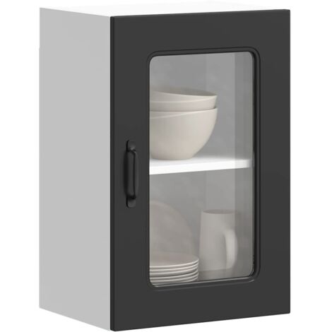 Armoire murale de cuisine avec porte en verre-Armoire suspendue de rangement Kalmar noir 727834 (1/5)