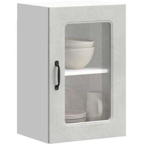 Armoire murale de cuisine avec porte en verre-Armoire suspendue de rangement Kalmar gris béton 201763 (1/5)