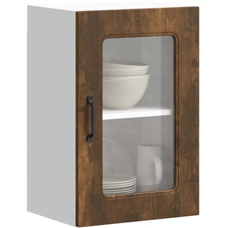 Armoire murale de cuisine avec porte vitrée "Kalmar"-Armoire suspendue de rangement Chêne fumé Bois d'ingénierie 294937 (1/5)