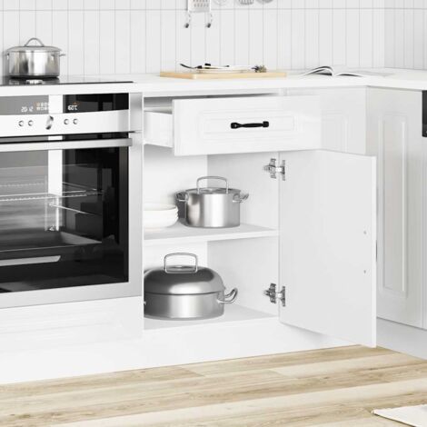Armoire de cuisine-Meuble de cuisine-Armoire de rangement Kalmar blanc brillant bois ingénierie 134679 (1/5)