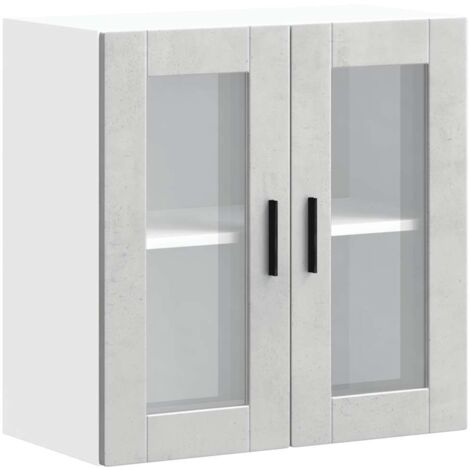 Armoire murale de cuisine avec porte en verre-Armoire suspendue de rangement Porto gris béton 355992 (1/5)