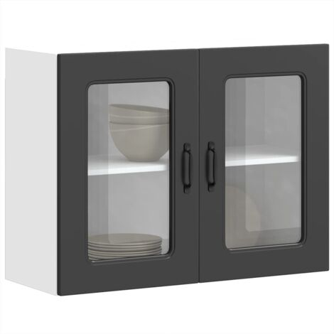 Armoire murale de cuisine avec porte en verre-Armoire suspendue de rangement Kalmar noir 550594 (1/5)