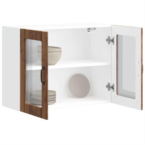 Armoire murale de cuisine avec porte en verre-Armoire suspendue de rangement Lucca vieux bois 104207 (1/5)