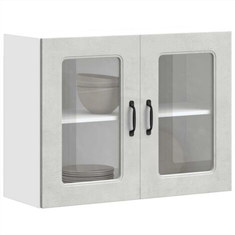 Armoire murale de cuisine avec porte en verre-Armoire suspendue de rangement Kalmar gris béton 762238 (1/5)