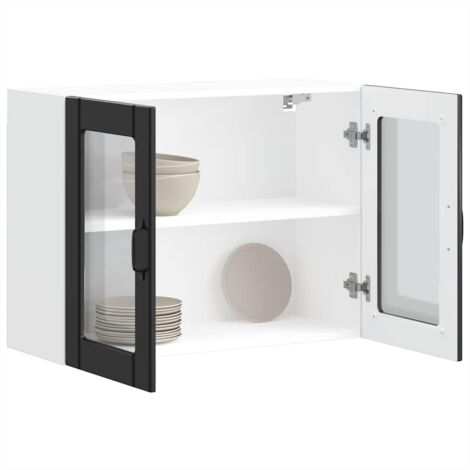 Armoire murale de cuisine avec porte en verre-Armoire suspendue de rangement Lucca noir 965502 (1/5)