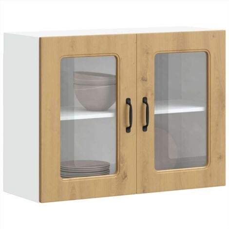 Armoire murale de cuisine avec porte vitrée "Kalmar"-Armoire suspendue de rangement Chêne artisanal Bois d'ingénierie 680685 (1/5)