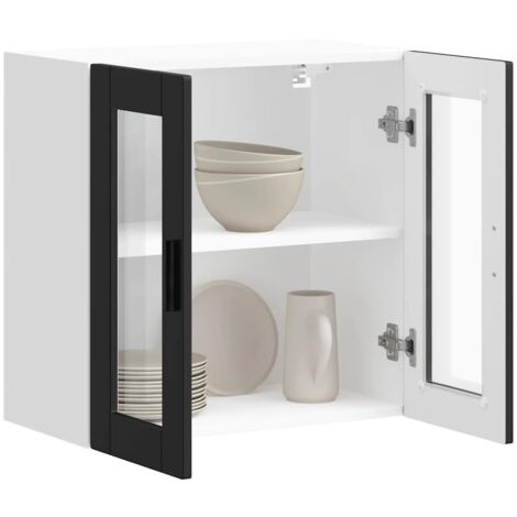 Armoire Murale Avec Porte En Verre - 3 étagères, Cadre Métal Noir, Verre Trempé, Pour Salle De Bain, Cuisine, Salon (noir)
