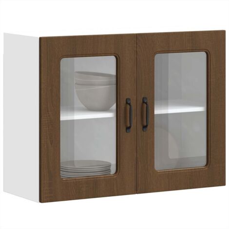 Armoire murale de cuisine et porte en verre Kalmar-Meuble suspendu de rangement chêne marron 120994 (1/5)