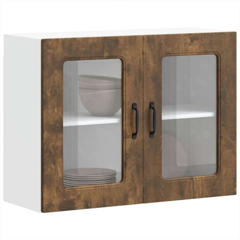 Armoire murale de cuisine avec porte vitrée "Kalmar"-Armoire suspendue de rangement Chêne fumé Bois d'ingénierie 677821 (1/5)
