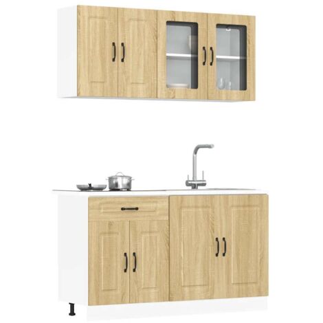 Ensemble d'armoires de cuisine 4 pcs-Meuble de cuisine-Armoire suspendue de rangement Kalmar bois d'ingénierie 328944 (1/5)
