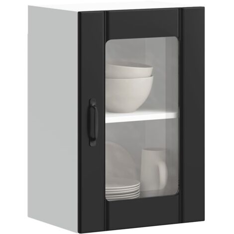 Armoire murale de cuisine avec porte en verre-Armoire suspendue de rangement Lucca noir 258558 (1/5)