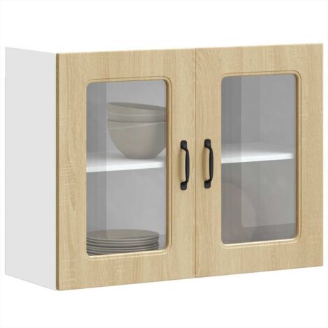 Armoire murale de cuisine avec porte vitrée "Kalmar"-Armoire suspendue de rangement en bois d'ingénierie chêne Sonoma 861200 (1/5)